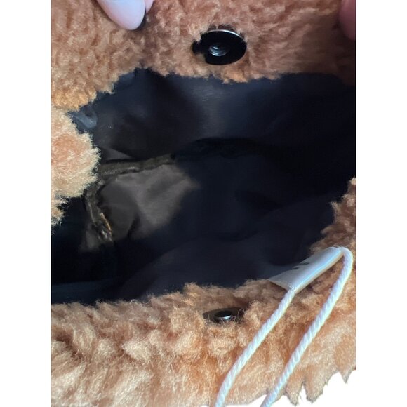 Fadivo New York Brown Sherpa Teddy Bucket Bag Handbag Baguette Snap Closure NWT - Picture 6 of 6